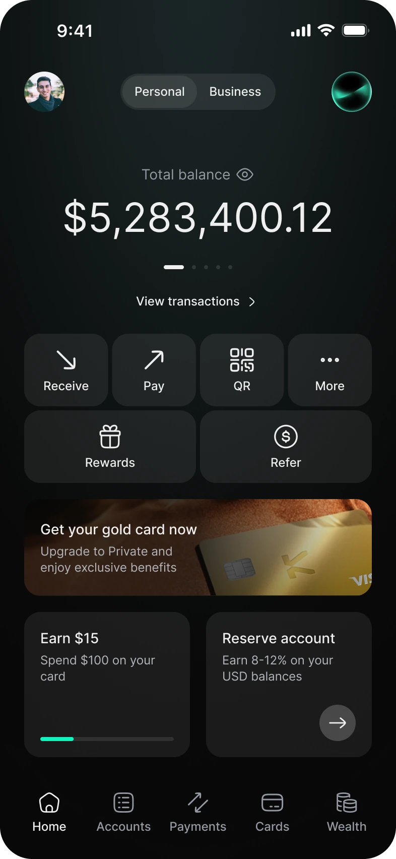 The KAST app home screen, with the profile icon at the top left highlighted.